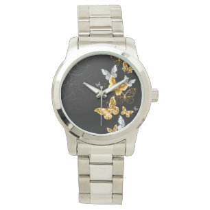 Montre Papillons blancs et dorés