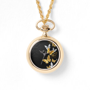 Montre Papillons blancs et dorés