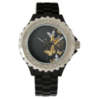 Montre Papillons blancs et dorés