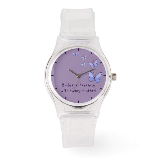 Montre Papillons bleu violet féminin avec citation (Recto)