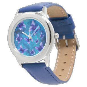 Montre Papillons Bleus De L'Été, Enfants Cuir