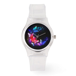 Montre Papillons de nuit Neon brillants sur arrière - pla