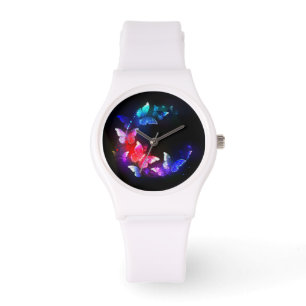 Montre Papillons de nuit Neon brillants sur arrière - pla