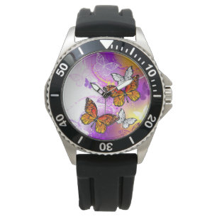 Montre Papillons Monarque sur Arrière - plan pourpre
