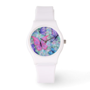 Montre Papillons rose pourpre Surveillance Flèche Ressort