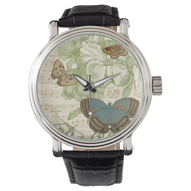 Montre Papillons sur Partition avec Design Floral (devant)
