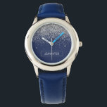 Montre Parties scintillant bleue Silver Navy Girl Monogra<br><div class="desc">Parties scintillant à étincelles bleu argent et marine Monogramme Nom Monographie. Cela rend le cadeau parfait pour 16 ans, mariage, douche nuptiale, anniversaire, baby shower ou bachelorette pour quelqu'un qui aime le luxe glam et les styles chic.</div>