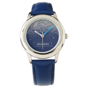 Montre Parties scintillant bleue Silver Navy Girl Monogra