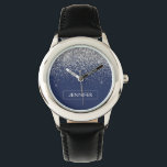 Montre Parties scintillant bleue Silver Navy Girl Monogra<br><div class="desc">Parties scintillant à étincelles bleu argent et marine Monogramme Nom Monographie. Cela rend le cadeau parfait pour 16 ans,  mariage,  douche nuptiale,  anniversaire,  baby shower ou bachelorette pour quelqu'un qui aime le luxe glam et les styles chic.</div>