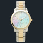Montre Parties scintillant Coloré Glamour Joli Motif<br><div class="desc">Aesthétiquement jolie chic parties scintillant arrière - plan dans de belles couleurs pastel,  que vous pouvez personnaliser avec votre monogramme et/ou nom personnalisé.</div>