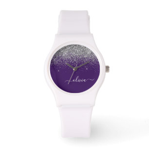 Montre Parties scintillant d'argent violet Girl Nom du mo