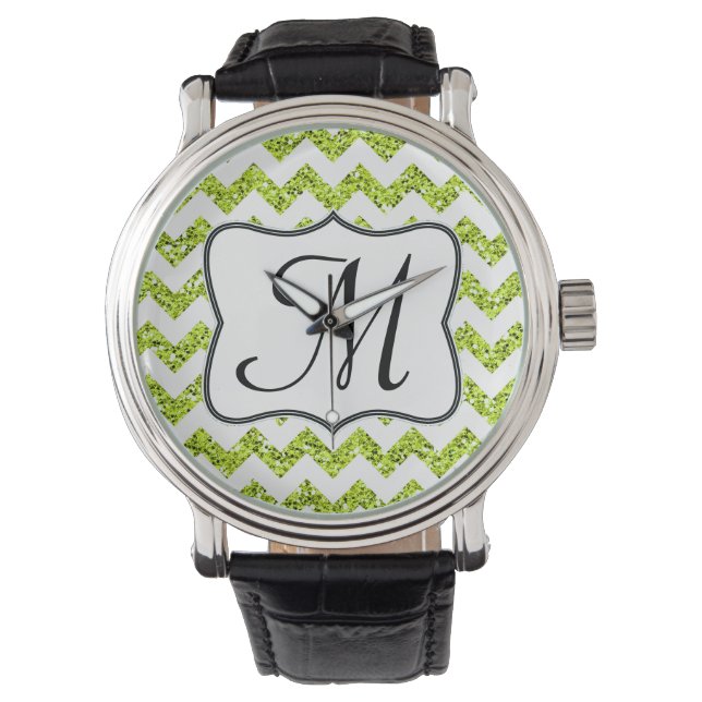 Montre Parties scintillant de chaux moderne Chevron Zig Z (devant)