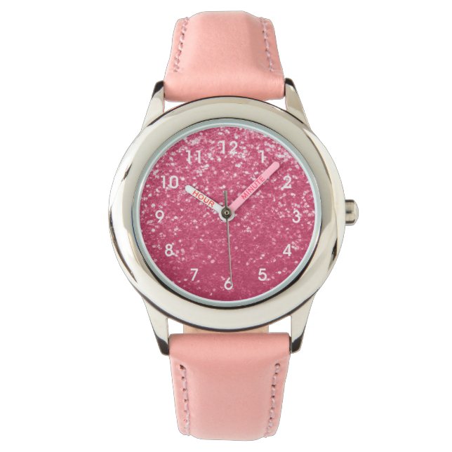 Montre Parties scintillant de faux rose rose clair avec d (devant)