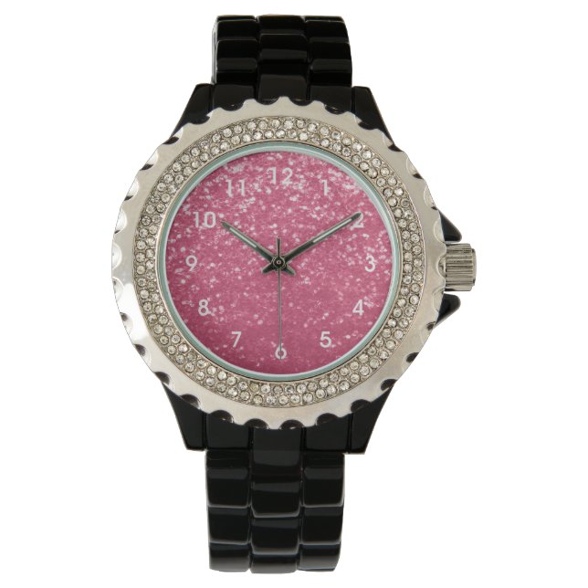 Montre Parties scintillant de faux rose rose clair avec d (devant)