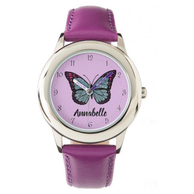 Montre Parties scintillant de nom personnalisée Papillon  (devant)