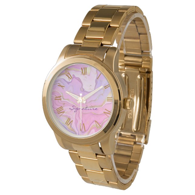 Montre Parties scintillant en marbre rose violet or (Incliné)
