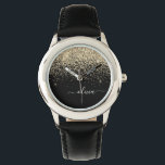 Montre Parties scintillant Noir Or Script Monogramme Nom<br><div class="desc">Parties scintillant à étincelle noire et or Script Monogramme Nom Monographie. Cela rend le cadeau parfait pour 16 ans,  mariage,  douche nuptiale,  anniversaire,  baby shower ou bachelorette pour quelqu'un qui aime le luxe glam et les styles chic.</div>