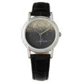 Montre Parties scintillant Noir Or Script Monogramme Nom  (devant)