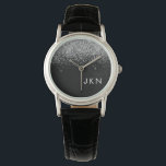 Montre Parties scintillant noire argent Monogramme Nom de<br><div class="desc">Monogramme Monographie de la Parties scintillant à étincelles noir et argent. Cela fait le cadeau parfait de remise de diplômes,  anniversaire,  mariage,  douche nuptiale,  anniversaire,  baby shower ou bachelorette pour quelqu'un qui aime le luxe glam et les styles chic.</div>