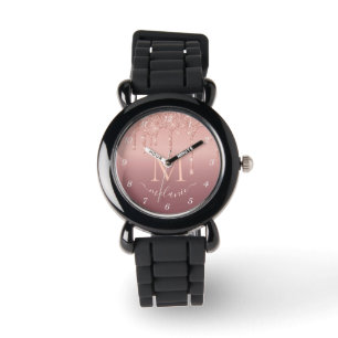Montre Parties scintillant or rose Nom personnalisé Lettr