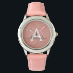 Montre Parties scintillant rose Rose or et Monogramme éti<br><div class="desc">Parties scintillant Rose Rose Gold Faux et Monogramme Élégant. Cette montre peut être customisée pour inclure votre nom initial et prénom. Le Rose Gold Parties scintillant Watch fait un grand cadeau de Fête des mariées,  de fête d'anniversaire ou de Bachelorette Party pour cette personne spéciale qui aime le rose.</div>