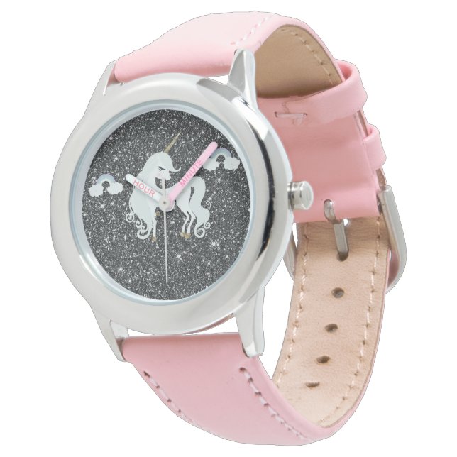 Montre Parties scintillant Unicorne noir (Incliné)