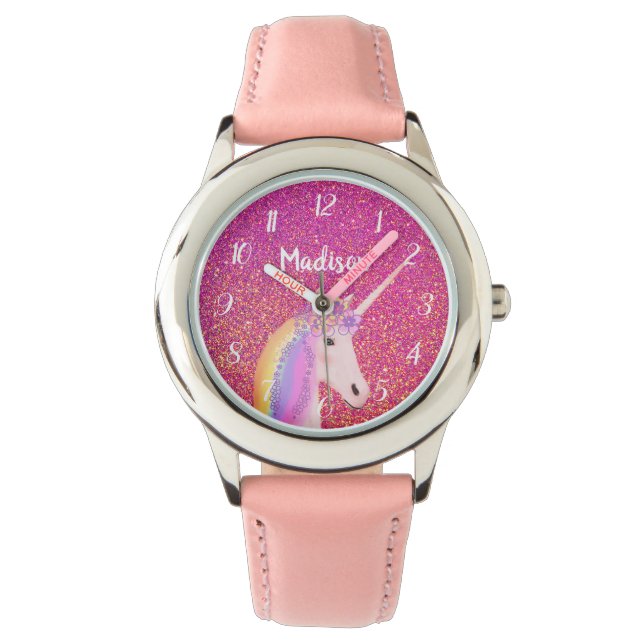 Montre Parties scintillant Unicorne rose mignonne Enfants (devant)
