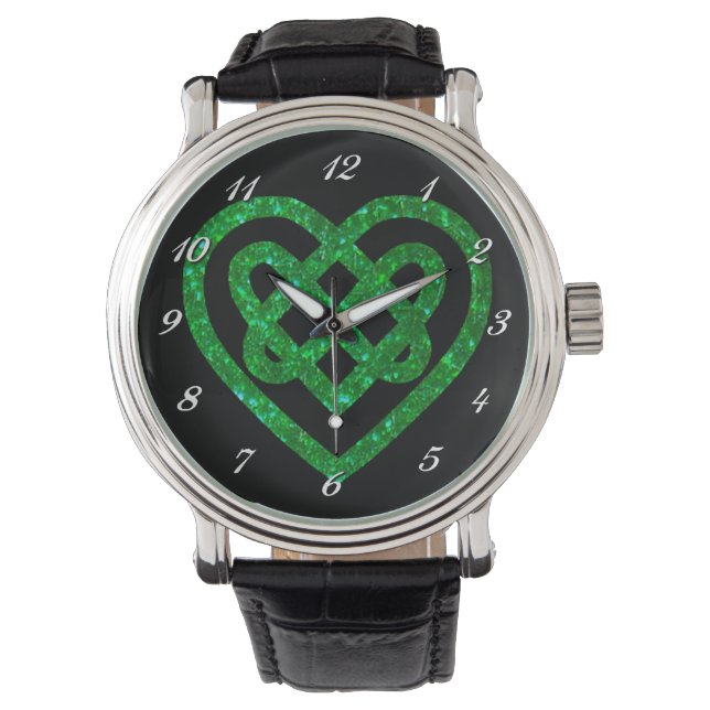 Montre Parties scintillant verte Céltic Heart Knot Wrist  (devant)