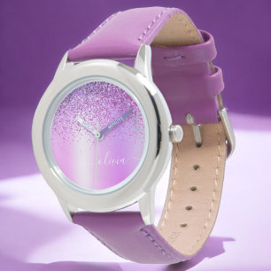 Montre Parties scintillant violet Glam Nom du monogramme