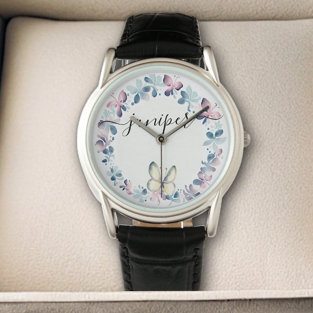 Montre Pastel Lilac Beau Papillon à fleurs (Créateur téléchargé)