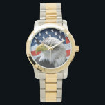 Montre Patriotique Bald Eagle drapeau américain<br><div class="desc">Montre patriotique sans numéro avec photo de Bald Eagle devant le drapeau américain</div>
