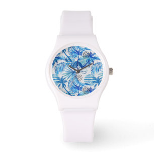 Montre Pattern de Bright Blue Tropical Watercolor