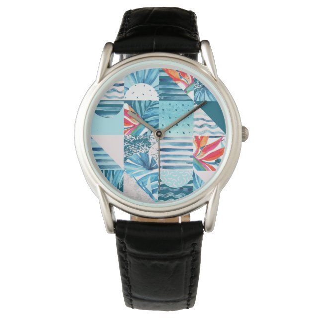 Montre Pattern de Tropical Teal Geometric Abstract (devant)