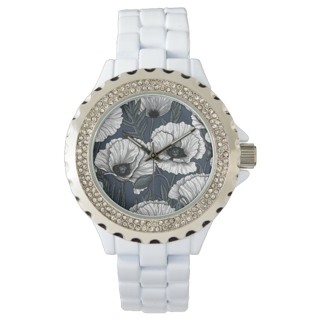 Montre Pavot blanc sur la marine (devant)