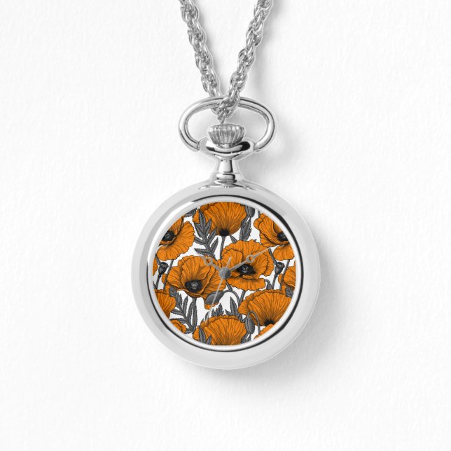 Montre Pavot orange sur blanc (Recto)