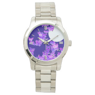 Montre Paysage lunaire avec papillons - lilas, bleu fonc