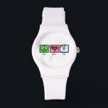 Montre Peace Love<br><div class="desc">Un joli cadeau de course. Un signe de paix,  un coeur et un coureur. J'adore les marathons.</div>