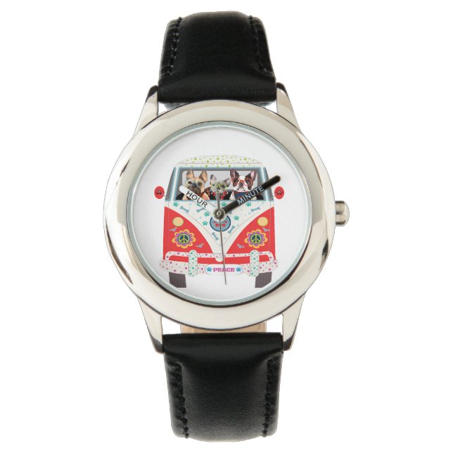 Montre Peace Love Chiens Hippie Van French Bulldog (devant)