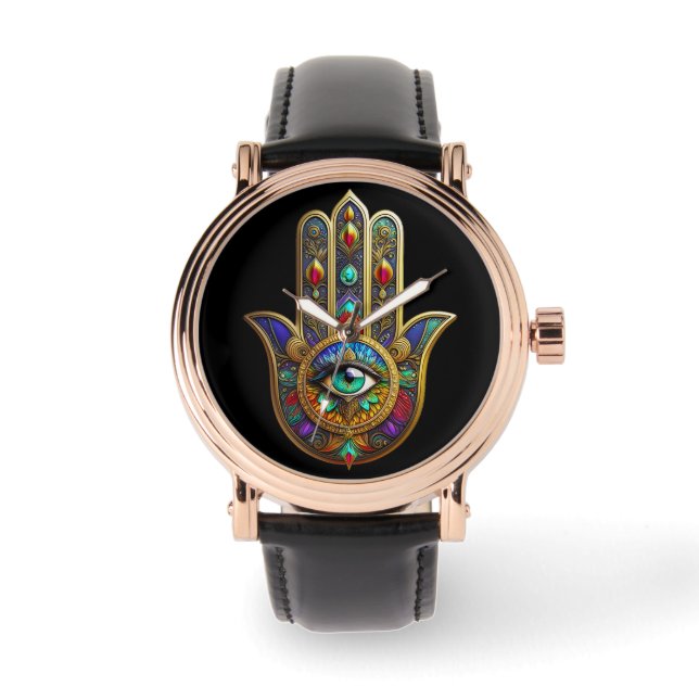 Montre Peacock Color Flower Petals Hamsa Green Third Eye (Recto)
