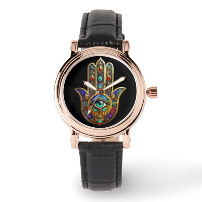 Montre Peacock Color Flower Petals Hamsa Green Third Eye (Recto)