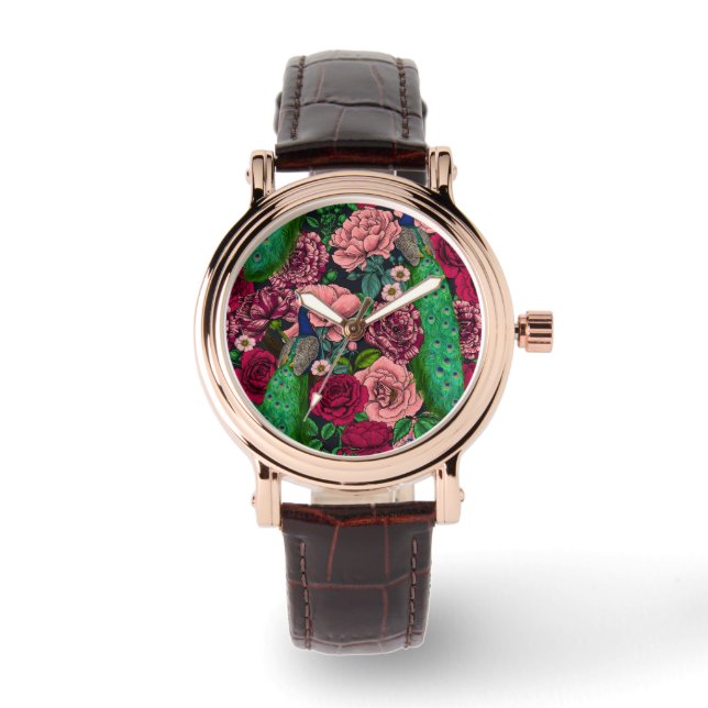 Montre Peacocks dans le jardin rose 2 (Recto)