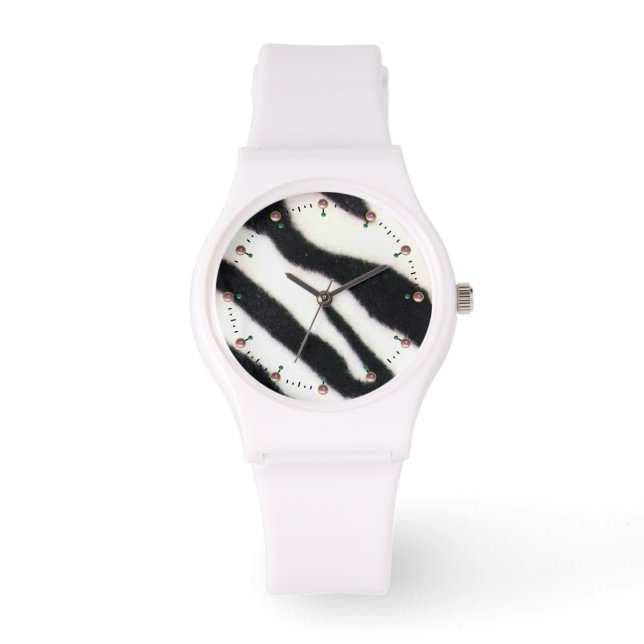 MONTRE PEAU ZEBRA BLANCHE NOIR IMPRIMÉE (Recto)