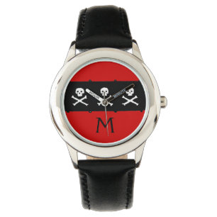 MONTRE PEAUX ET OBJETS CROISÉS DRAPEAU DE PIRATE NOIR ROU