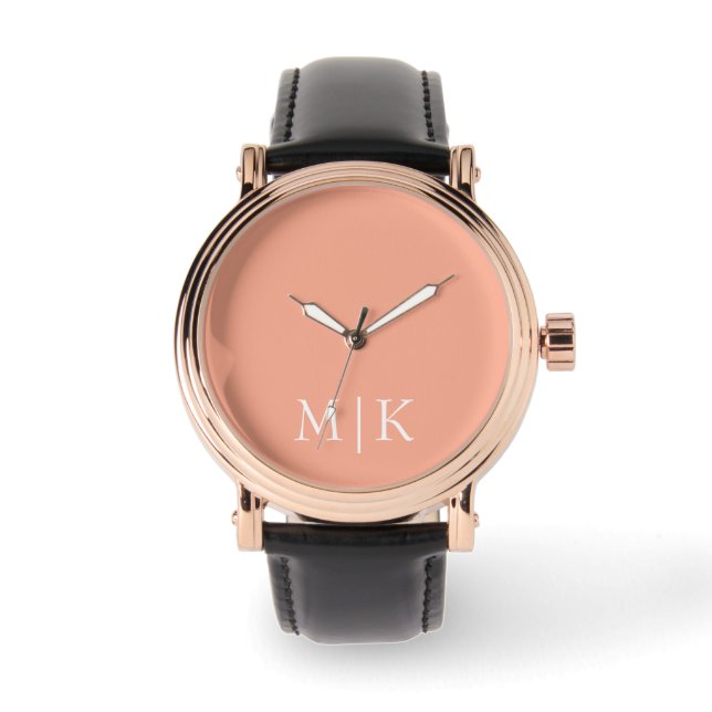 Montre Pêche et blanc | Monogramme moderne (Recto)