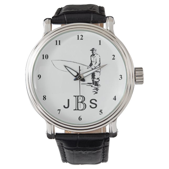 Montre Pêcheur noir blanc | Monogramme masculine (devant)