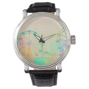 Montre Peinture à l'aquarelle roue de manège art de la fo