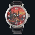 Montre Peinture coucher de soleil avec chalet et lac-6663<br><div class="desc">Peinture coucher de soleil avec chalet et lac-66633</div>