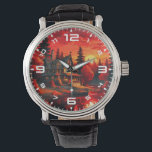 Montre Peinture coucher de soleil avec chalet et lac-6663<br><div class="desc">Peinture coucher de soleil avec chalet et lac-66633</div>