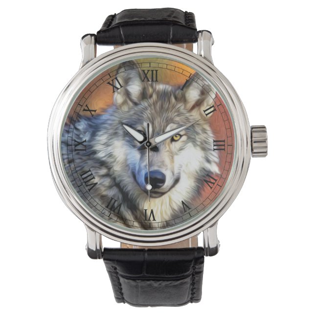Montre Peinture d'art de loup gris (devant)