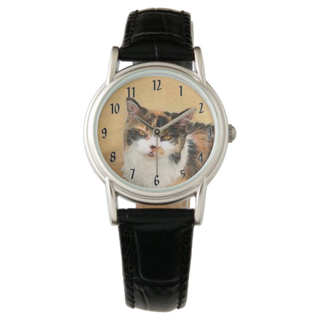 Montre Peinture de chat Calico - Cute Original Cat Art (devant)